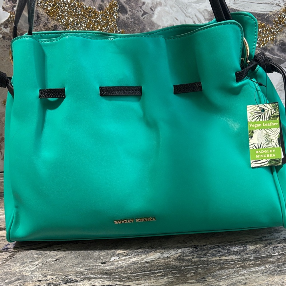 Badgley Mischka Teal Vegan Leather Shoulder Bag